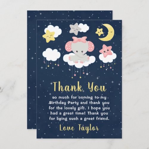 Elephant Pink and Navy Birthday Party Thank You Card