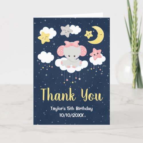 Elephant Pink and Navy Birthday Party Thank You Card