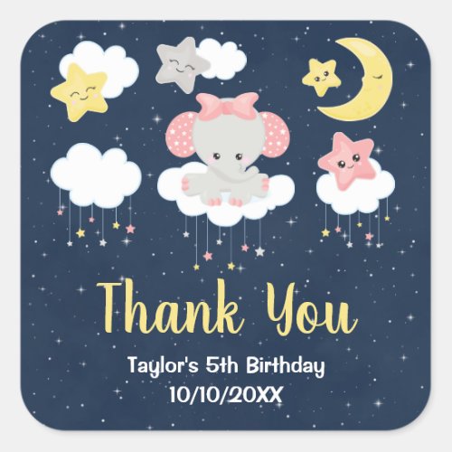 Elephant Pink and Navy Birthday Party Thank You Square Sticker