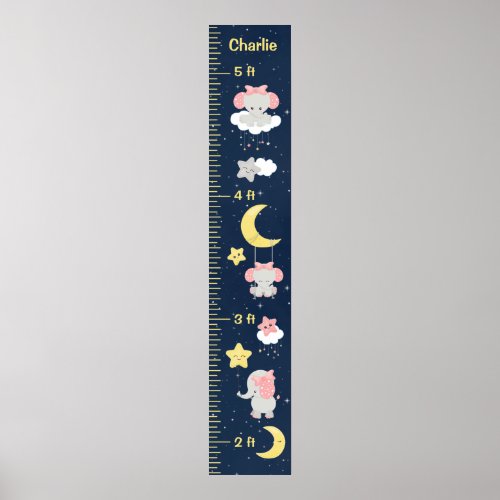 Elephant Pink and Navy Growth Chart