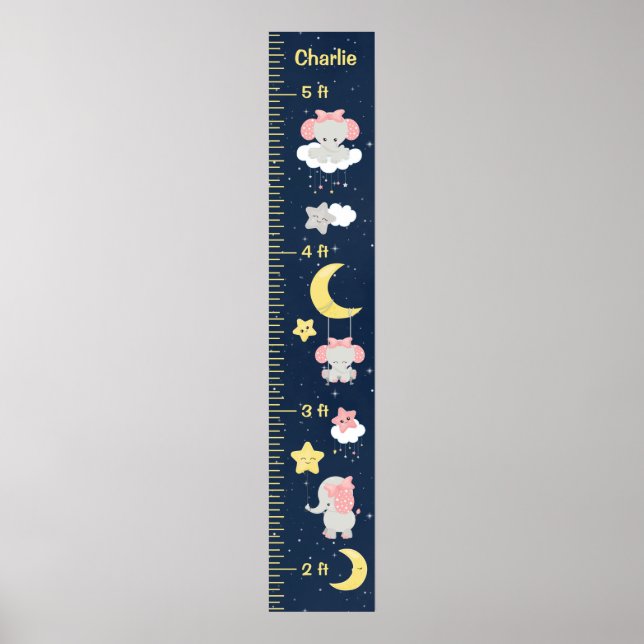 Elephant Pink and Navy Growth Chart (Front)