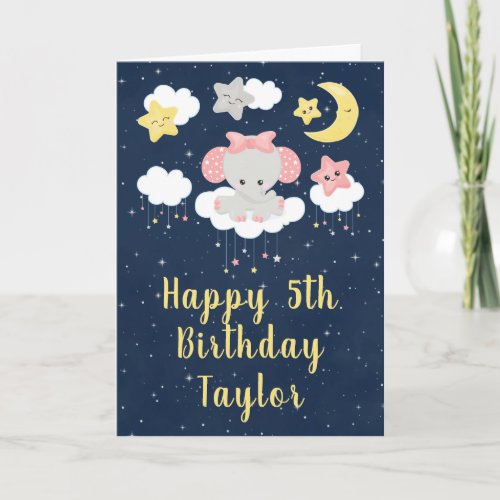 Elephant Pink and Navy Happy Birthday Card