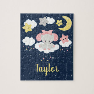 Elephant Pink and Navy Jigsaw Puzzle