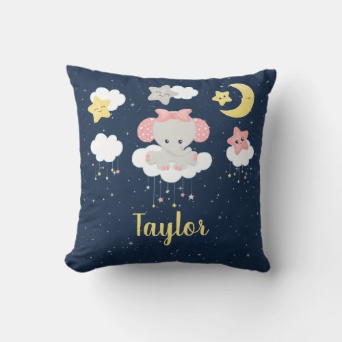 Elephant Pink and Navy Throw Pillow