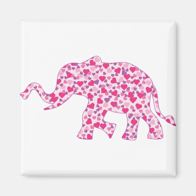 Elephant Pink and Purple Hearts Magnet (Front)