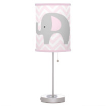 Elephant Pink and White Chevron Girls Room  Table Lamp