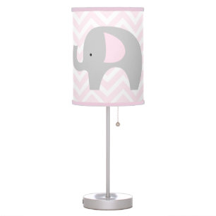 Elephant Pink and White Chevron Girls Room  Table Lamp