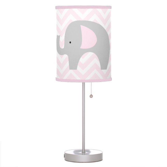 Elephant Pink and White Chevron Girls Room  Table Lamp (Left)