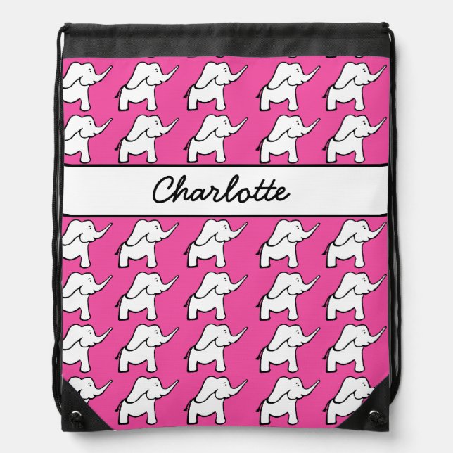 Elephant pink and white PE sports Drawstring Bag (Front)