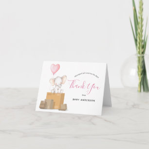 Elephant Pink Baby Shower by Mail Thank You Note Card