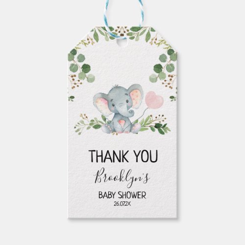 Elephant Pink Balloon Baby Shower Favor Tag