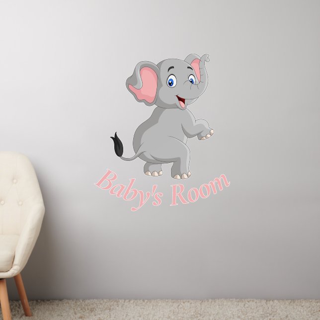 Elephant Pink Balloon Baby's Room   Wall Decal (Living Room 2)