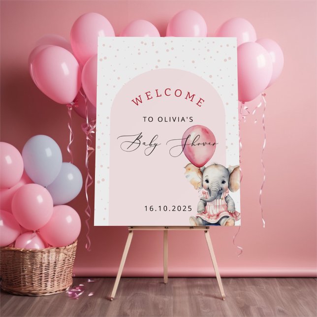 Elephant Pink Balloon Girl Baby Shower Welcome Foam Board (Creator Uploaded)