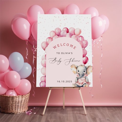 Elephant Pink Balloon Girl Baby Shower Welcome Foam Board