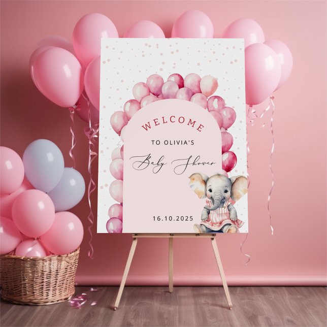 Elephant Pink Balloon Girl Baby Shower Welcome Foam Board (Creator Uploaded)