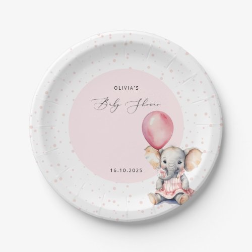 Elephant Pink Balloon Girl Baby Shower Welcome Paper Plates