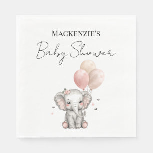Elephant & Pink Balloons Girl Baby Shower Napkins