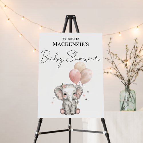Elephant & Pink Balloons Girl Baby Shower Welcome Foam Board