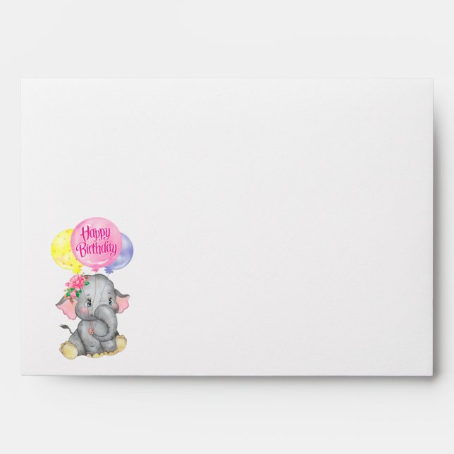 Elephant Pink Birthday  Envelope (Front)