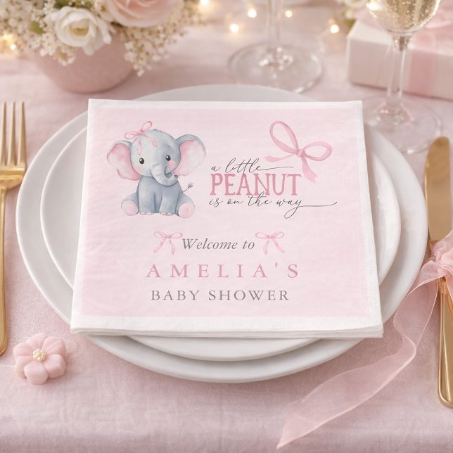 Elephant Pink Bow Baby Girl Shower Napkins (Elephant Pink Bow Baby Girl Shower Napkins)