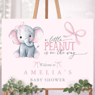 Elephant Pink Bow Baby Girl Shower Welcome Sign