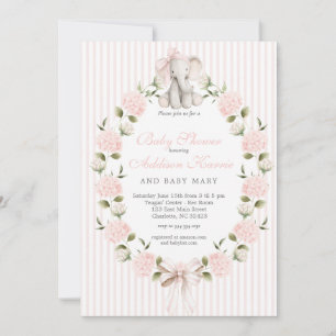 Elephant pink bow Girl Baby Shower Invitation