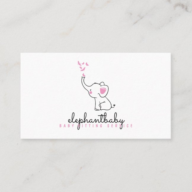 Elephant Pink Butterflies Cute Animal Business Card
