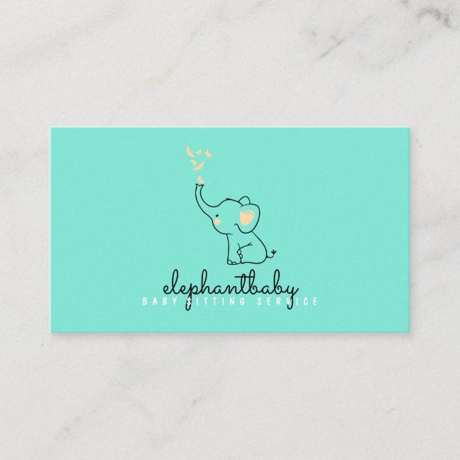 Elephant Pink Butterflies Cute NEON gREEN Business Card