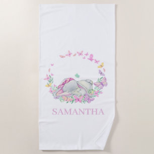 Elephant PINK BUTTERFLY Beach Towel