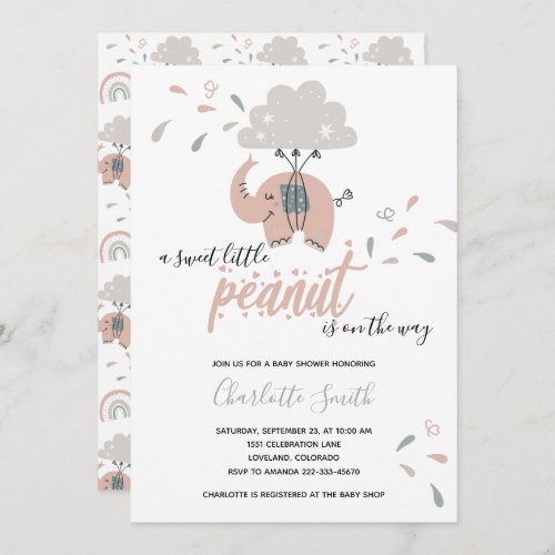 Elephant Pink Cute Girls Baby Shower Invitation