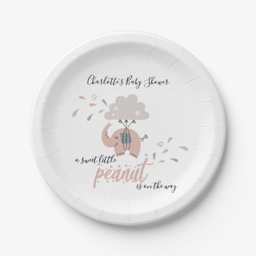 Elephant Pink Cute Girls Baby Shower Paper Plates
