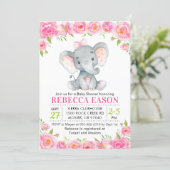 Elephant Pink Floral Baby Girl Shower Sprinkle Invitation (Standing Front)