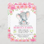 Elephant Pink Floral Baby Girl Shower Sprinkle Invitation (Front/Back)
