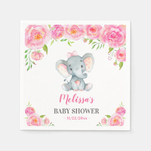 Elephant Pink Floral Baby Girl Shower Sprinkle Napkins