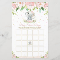 Elephant Pink Floral Baby Shower Bingo Game