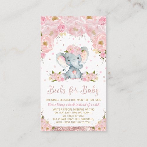 Elephant Pink Floral Baby Shower Bring a Book Enclosure Card