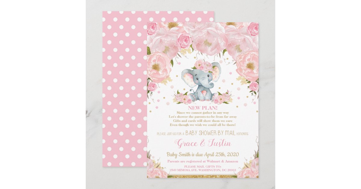 Elephant Pink Floral Baby Shower by Mail Girl Invitation | Zazzle