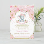 Elephant Pink Floral Baby Shower by Mail Girl Invitation (Standing Front)