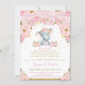 Elephant Pink Floral Baby Shower by Mail Girl Invitation (Front)