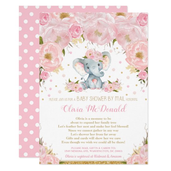 Elephant Pink Floral Baby Shower by Mail Girl Invitation