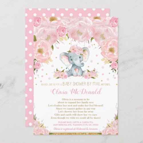 Elephant Pink Floral Baby Shower by Mail Girl Invitation