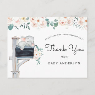 Elephant Pink Floral Baby Shower by Mail Thank You Postcard