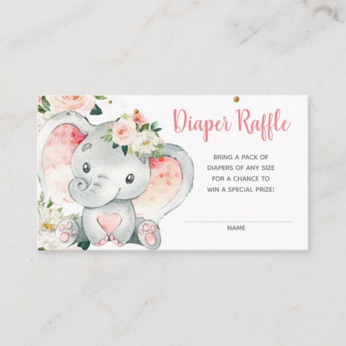 Elephant Pink Floral Diaper Raffle Enclosure Card