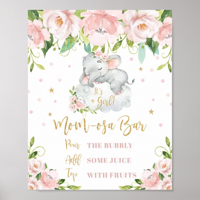 Elephant Pink Floral Mom-osa Bar Mimosa Bar Sign (Front)