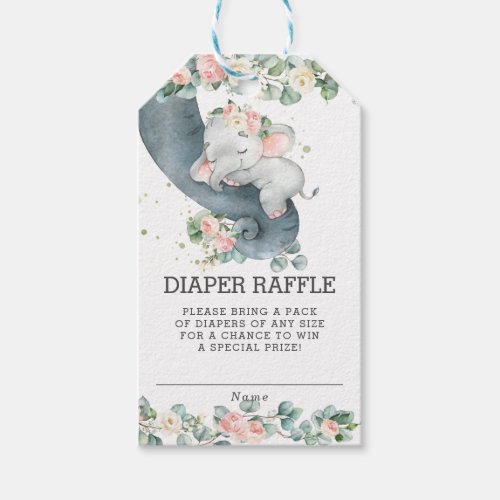 Elephant Pink Floral Shower Diaper Raffle Card Gift Tags