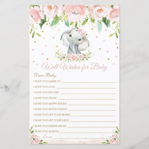 Elephant Pink Floral Well Wishes for Baby Card