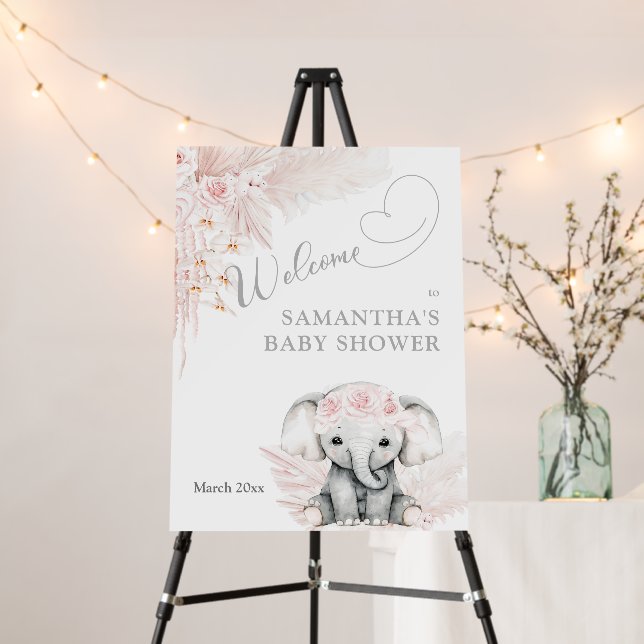 Elephant Pink Flower Boho Baby Shower welcome Foam Board (In Situ (Stand))