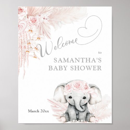Elephant Pink Flower Boho Baby Shower welcome Foam Poster