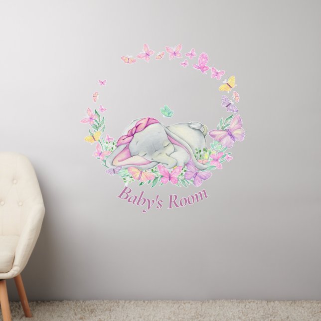 Elephant pink flowers Butterflies Baby's Room   Wa Wall Decal (Living Room 2)