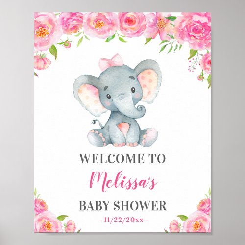 Elephant Pink Girl Baby Shower Sprinkle Welcome Poster